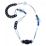 Blaue Pulloverkette 90 cm mit Kunststoffperlen, Organza und Kordel