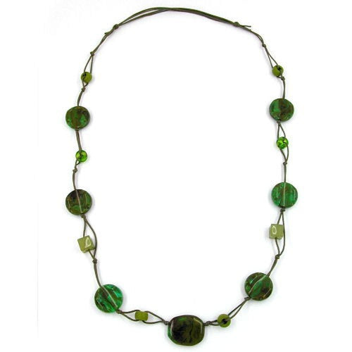 Kette geknotet Kunststoffperlen khaki-grün-marmoriert Kordel grün 90cm