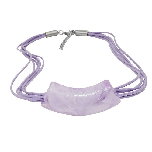 Modeschmuck-Kette Anhänger flieder-marmoriert Kunststoff 54x19mm 45cm