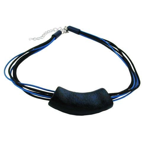 Kette Kunststoff-Anhänger Rohr blau-schwarz marmoriert 45cm