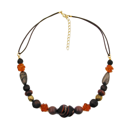 Braune und orangefarbene Perlenkette mit spiralförmiger Schraubenperle, 45 cm