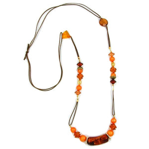 Kette Kunststoffperlen braun-crash orange-braun-gold Kordel braun 90cm