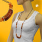 Kette Kunststoffperlen braun-crash orange-braun-gold Kordel braun 90cm