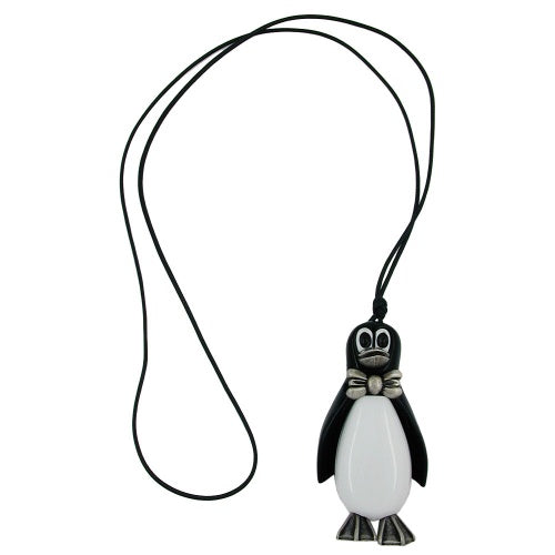 Kette, Pinguin schwarz-weiß silbergrau 90cm
