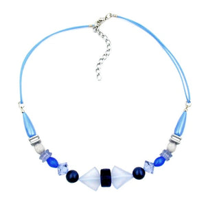 Kette Kunststoffperlen hellblau-stahlblau mit Kordel hellblau 42cm