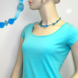 Kette Blumenperlen blau-türkis-transparent Kunststoff 45cm