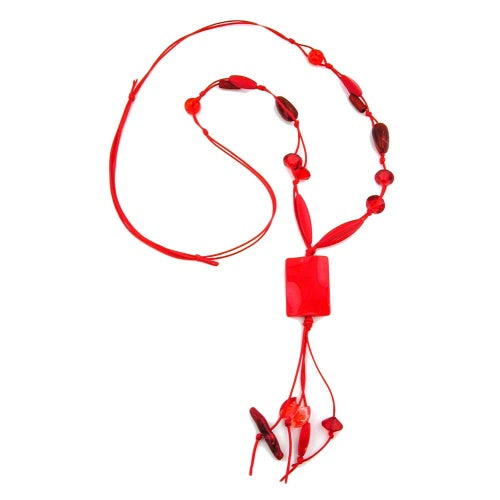 Kette 35x25mm Viereck Kunststoff gewellt rot Kordel rot 100cm