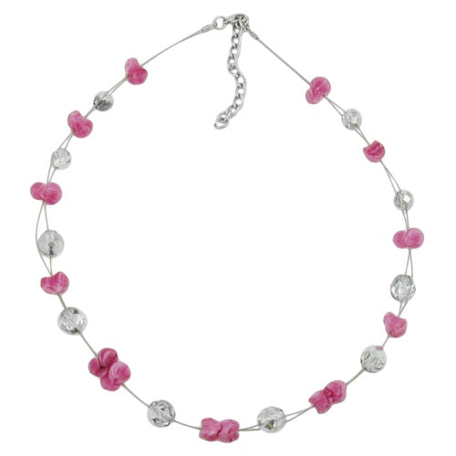Kette Drahtkette mit 12x7mm Glasperlen altrosa und silber-verspiegelt 42cm