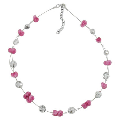 Kette Drahtkette mit 12x7mm Glasperlen altrosa und silber-verspiegelt 42cm