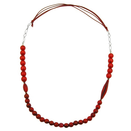 Kette Materialmix Perlen Kunststoff rot-schwarz Kordel rot Kette 95cm