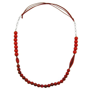 Kette Materialmix Perlen Kunststoff rot-schwarz Kordel rot Kette 95cm