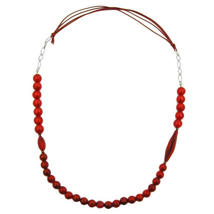 Kette Materialmix Perlen Kunststoff rot-schwarz Kordel rot Kette 95cm