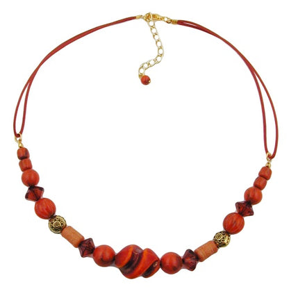 Kette Kunststoffperlen Schraubenperle rot-rostbraun mit Kordel 45cm