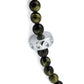 Kette mit Barock-Perlen oliv-grün marmoriert Viereck-Element chrom Baumwollkordel 75–90cm