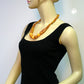 Kette mit Bernstein-Perlen matt orange-braun-gelb Vierkantelemente 60cm