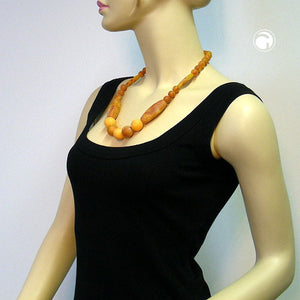 Kette mit Bernstein-Perlen matt orange-braun-gelb Vierkantelemente 60cm