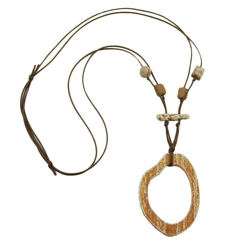Kette 77x56mm Baumring braun-beige Kunststoff Baumwollkordel  95cm