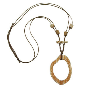 Kette 77x56mm Baumring braun-beige Kunststoff Baumwollkordel  95cm