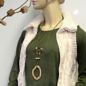 Kette 77x56mm Baumring braun-beige Kunststoff Baumwollkordel  95cm