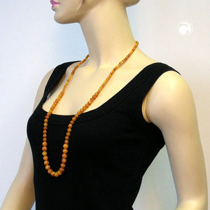 Kette 6-8-10mm Perlen bernsteinfarbig glänzend Kunststoff 90cm
