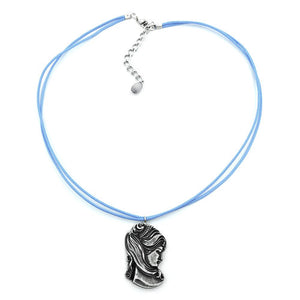 Kette, Cameè grau, Kordel hellblau 40cm