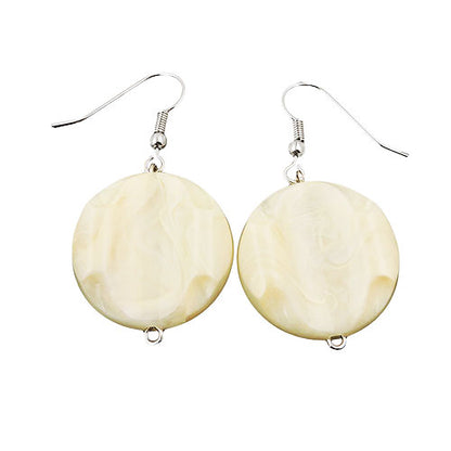 Ohrhaken Ohrhänger Ohrringe 44x22mm Scheibe Kunststoff graviert creme-beige