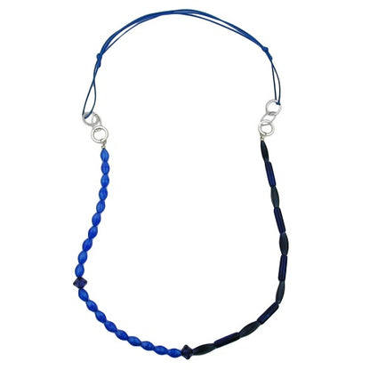 Kette Kunststoffperlen blau Metallringe rhodiniert Kordel blau 90cm