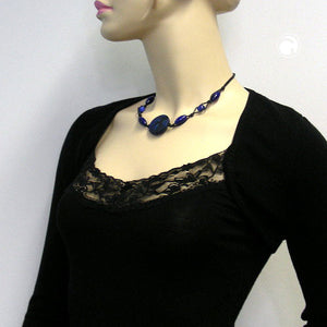 Kette, Scheibe lapiz-blau-marmoriert 45cm