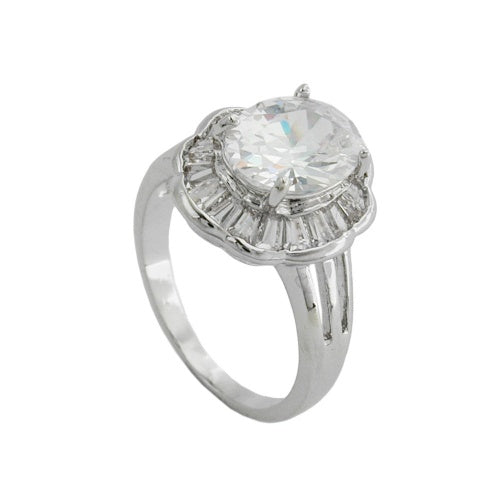 Ring 16x14mm großer ovaler weißer Zirkonia umringt von vielen kleinen rhodiniert Ringgröße 54 - 56 - 60