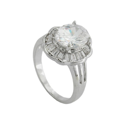 Ring 16x14mm großer ovaler weißer Zirkonia umringt von vielen kleinen rhodiniert Ringgröße 54 - 56 - 60