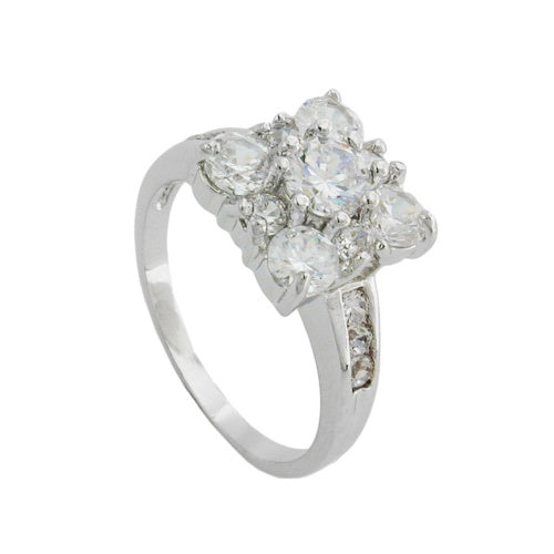 Ring 11x11mm Viereck mit weißen Zirkonias rhodiniert Ringgröße 54 - 56 - 60