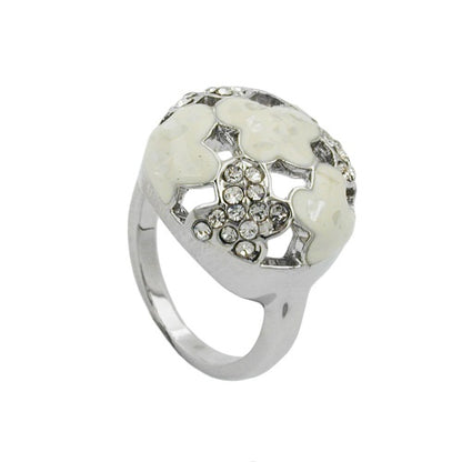 Ring 17mm mit weißen Glassteinen weiß-emaillierten Flächen rhodiniert Ringgröße 50 - 54 - 56
