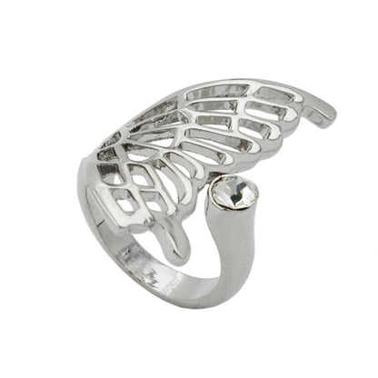Ring 31x18mm halber Schmetterlingsflügel mit 1 Glasstein rhodiniert Ringgröße 50 - 54