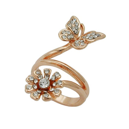 Ring 32mm Schmetterling und Blume mit weißen Glassteinen rotvergoldet Ringgröße 50 - 54 - 56