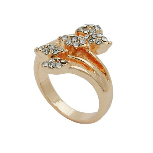 Ring 17mm Blütenranke rotvergoldet mit 5 Blättern mit Glassteinen Ringgröße 50 - 54 - 56