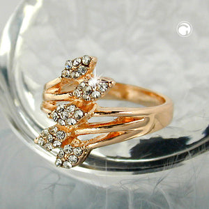 Ring 17mm Blütenranke rotvergoldet mit 5 Blättern mit Glassteinen Ringgröße 50 - 54 - 56