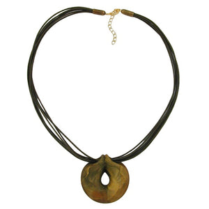 Kette 52mm Kunststoff Anhänger Amulett oliv marmoriert Kordel oliv
