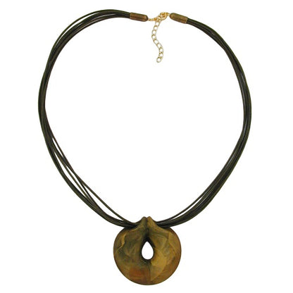 Kette 52mm Kunststoff Anhänger Amulett oliv marmoriert Kordel oliv