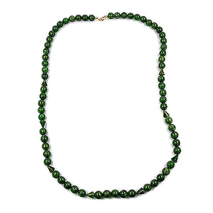 Kette, Perlen 12mm grün-gold-marmor 90cm