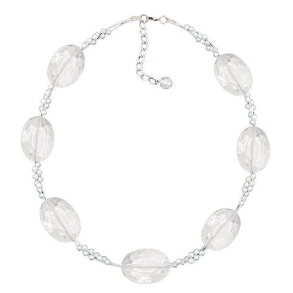 Kette Drahtkette 7x großer Stein facettiert weiß-transparent Kunststoffperlen 42cm