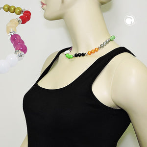 Kette 10mm Perlen Kunststoff multicolor mit chromfarben 42cm
