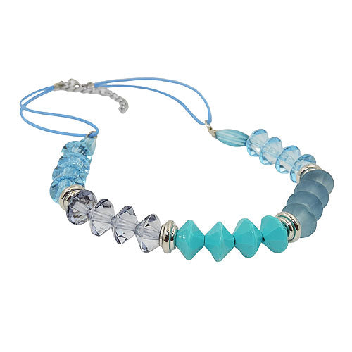 Kette 12x9mm Facettenperle Kunststoff türkisblau mit Kordel blau 45cm