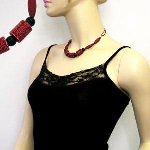 Kette 3x Walze dunkelrot Kunststoff Kordel weinrot 45cm