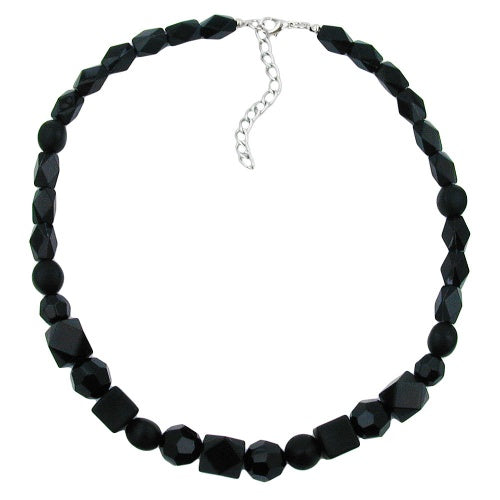 Kette Perlen Kunststoff schwarz-glänzend facettiert 42cm