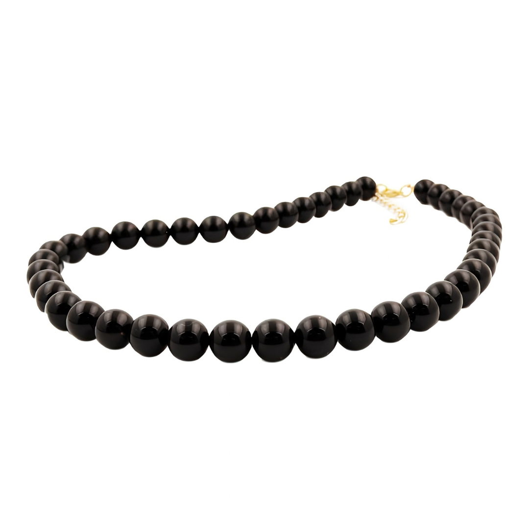 Schwarze glänzende Kette aus runden 10-mm-Kunststoffperlen, Längen von 42 bis 80 cm