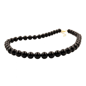 Schwarze glänzende Kette aus runden 10-mm-Kunststoffperlen, Längen von 42 bis 80 cm