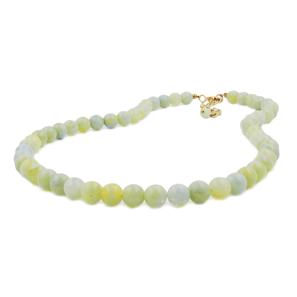 Kette 10mm Kunststoffperlen türkis-grün-weiß-gelb marmoriert mit Perle 40 - 50cm