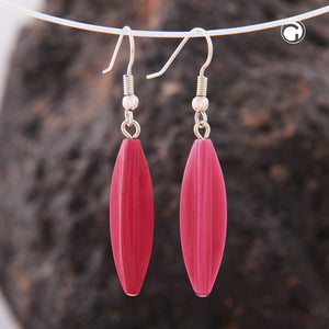 Ohrhaken Ohrhänger Ohrringe 30x9mm Rillenolive Kunststoff pinkfarben