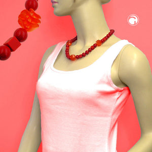 Kette 20mm 3x Spiralperle Kunststoff rot transparent und rote Perlen 52cm