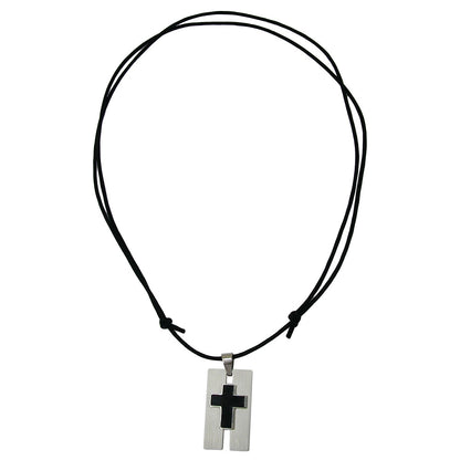 Kette 35x20mm Kreuz Edelstahl schwarz emailliert Kordel schwarz 90cm